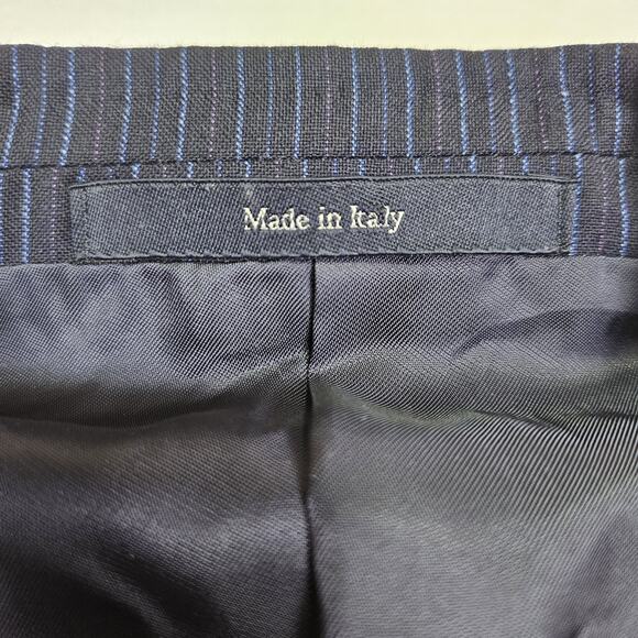 VTG Ermenegildo Zegna 54R Wool Blazer Italian Suit Jacket Navy Striped 3 Button - Picture 10 of 16